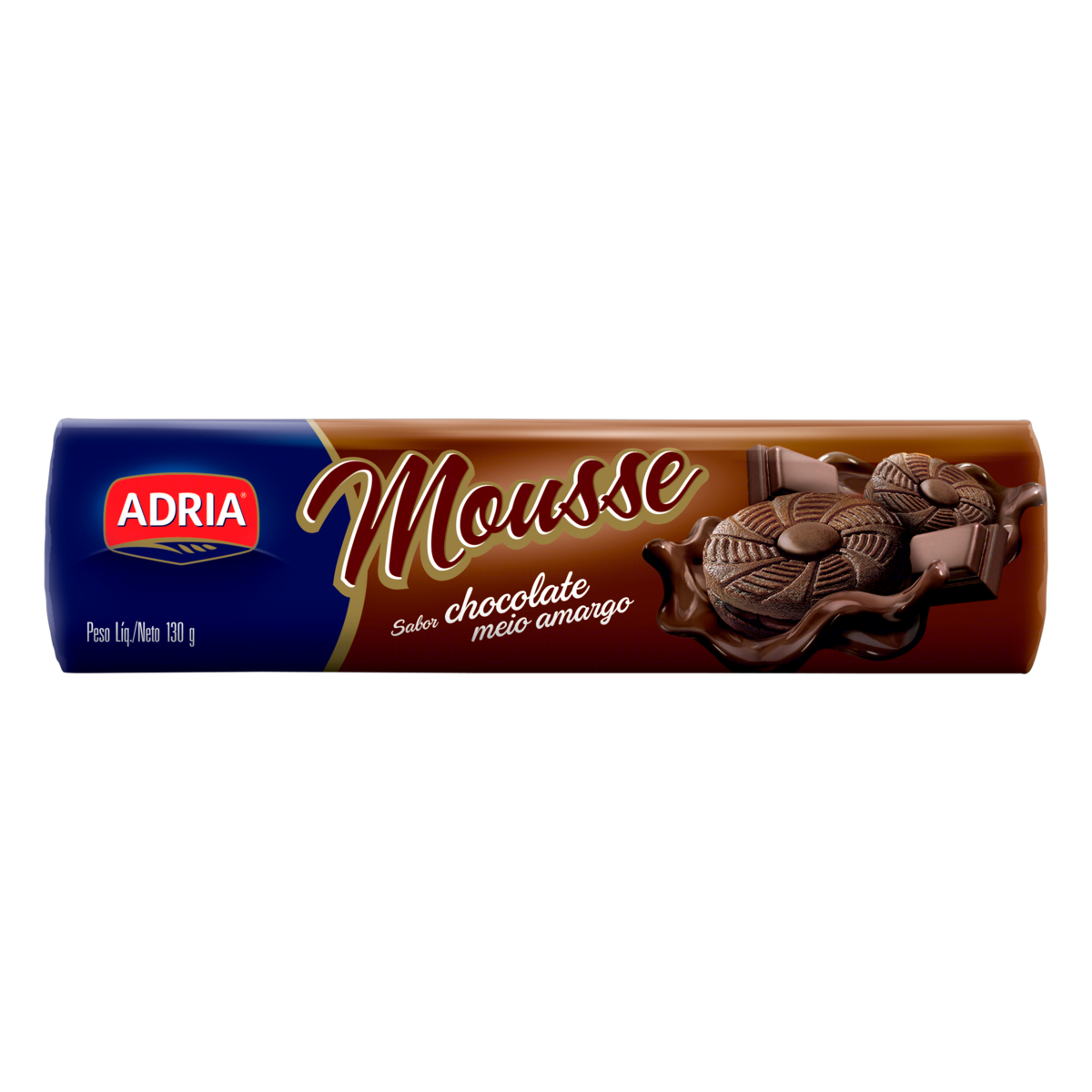 Biscoito Recheio Chocolate Meio Amargo Adria Mousse Pacote 130g