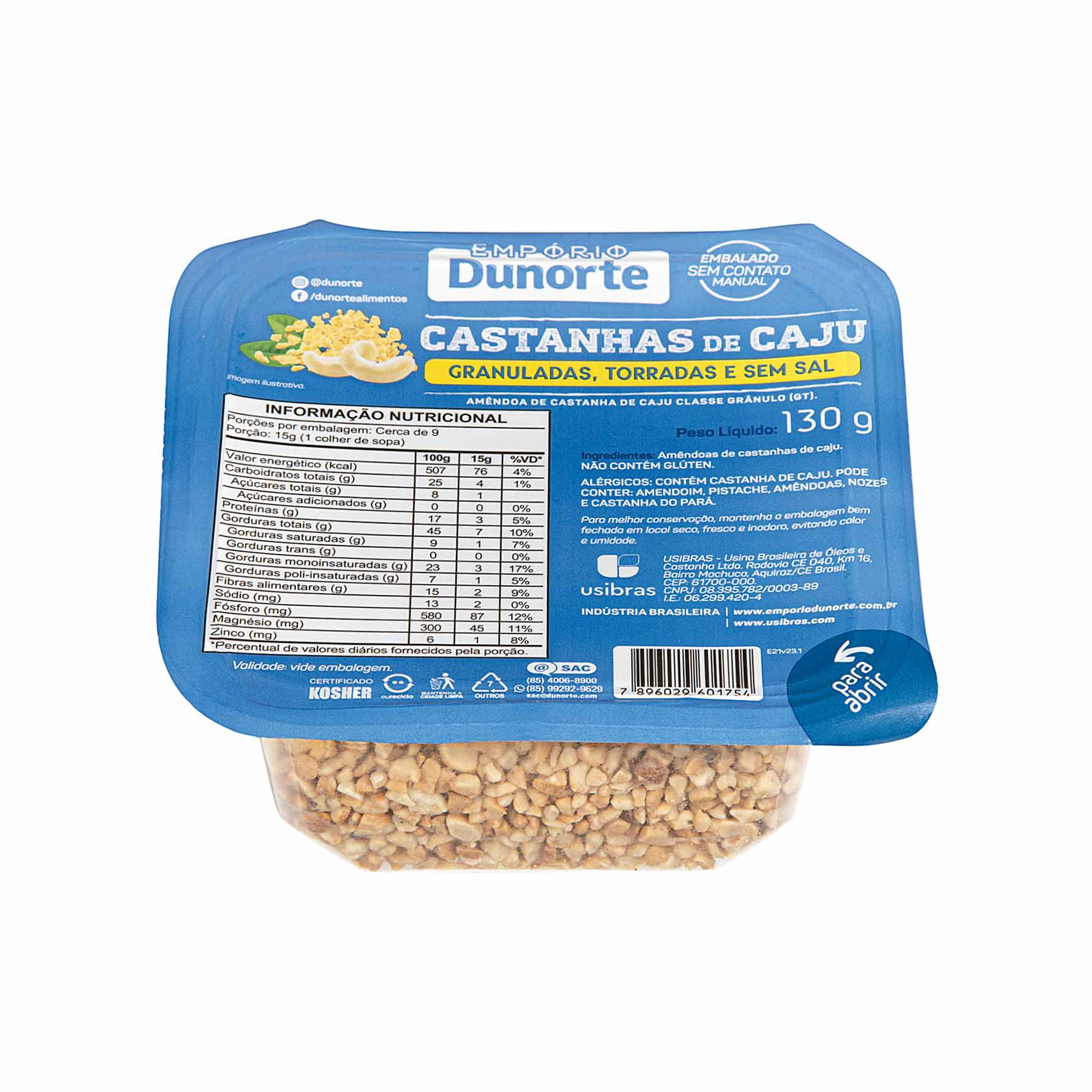 Castanha de Caju Granuladas, Torradas e sem Sal Dunorte 130g