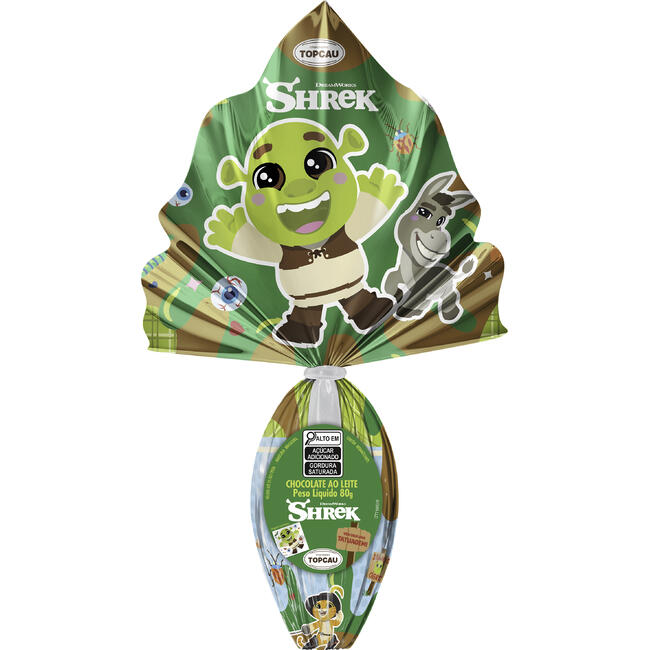 Ovo de Páscoa ao Leite Shrek Topcau 80g Vem com Uma Tatuagem!