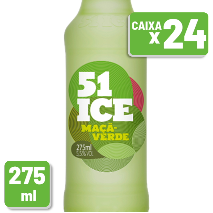 Drink Pronto 51 Ice Maçã Verde Garrafa Vidro 275ml Caixa c/ 24 un