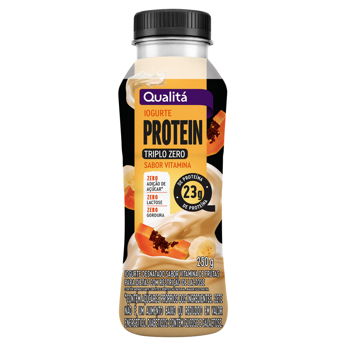 Iogurte Desnatado Vitamina de Frutas Zero Lactose Protein Triplo Zero Frasco Qualitá 250g