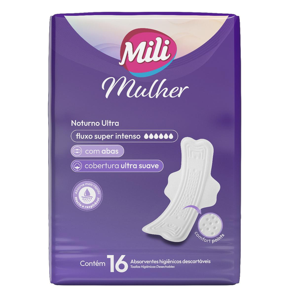 Absorvente Mili Mulher Com Abas - Noturno - Com 16 Absorventes