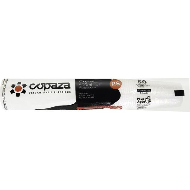 Copo Plástico Descartável Copaza ABNT 500ml Transp 50un