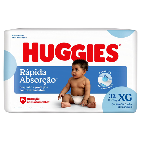 Fralda Descartável HUGGIES Rápida Absorção XG com 32 Unidades