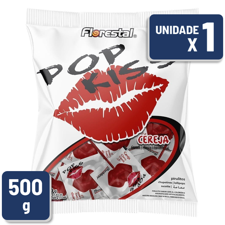 Pirulito Florestal Pop Kiss Sabor Cereja Pacote 500g