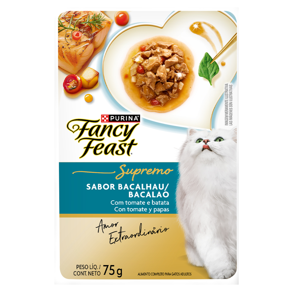 Alimento para Gatos Adultos Bacalhau Purina Fancy Feast Supremo Sachê 75g