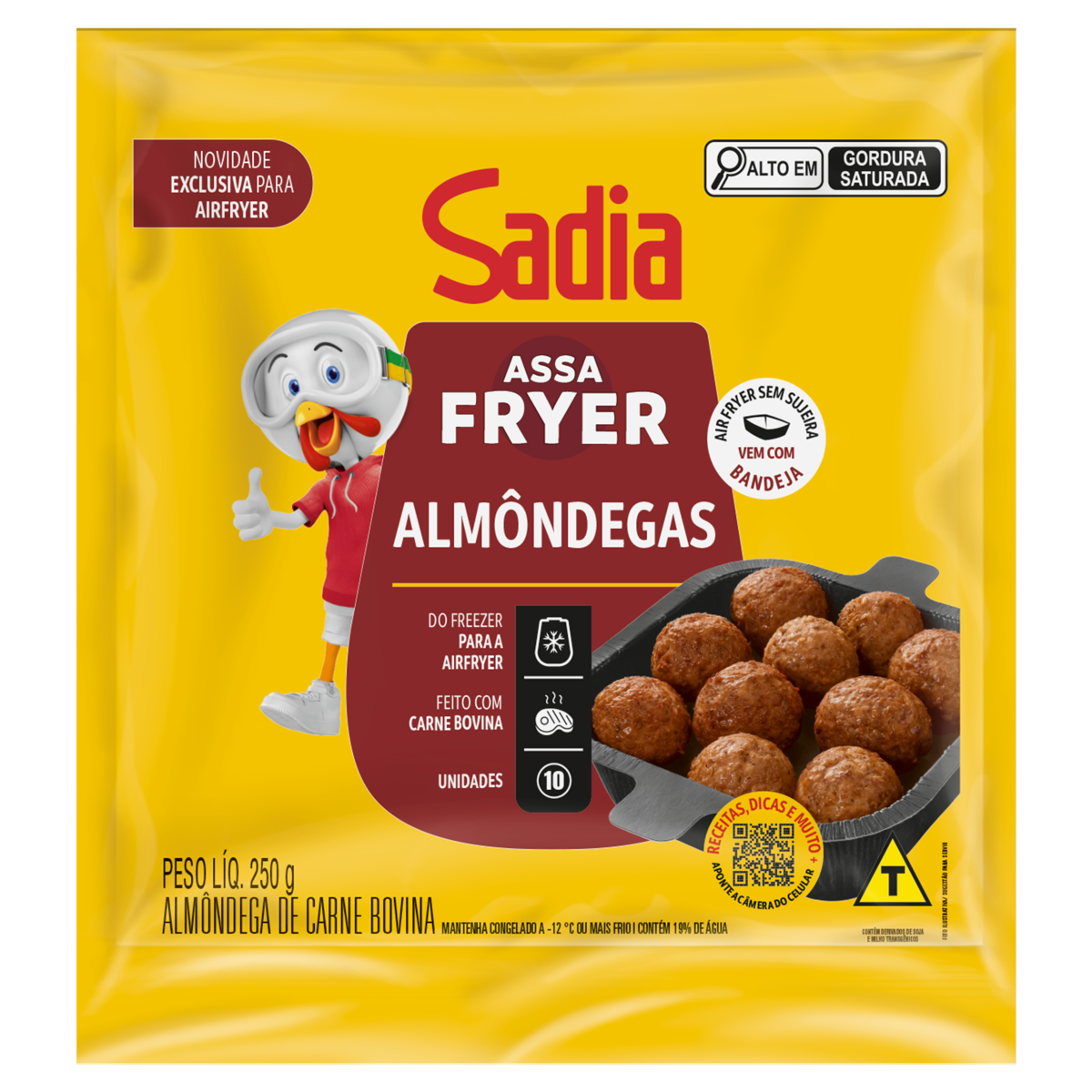 Almôndega de Carne Bovina Congelada Sadia Assafryer Pacote 250g 10 Unidades