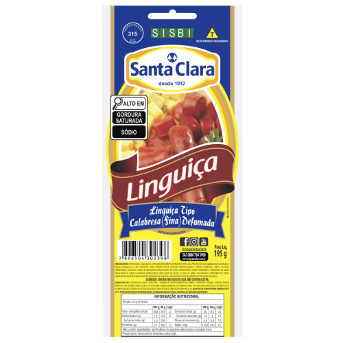 Linguiça Calabresa Santa Clara Fininha Defumada 195g