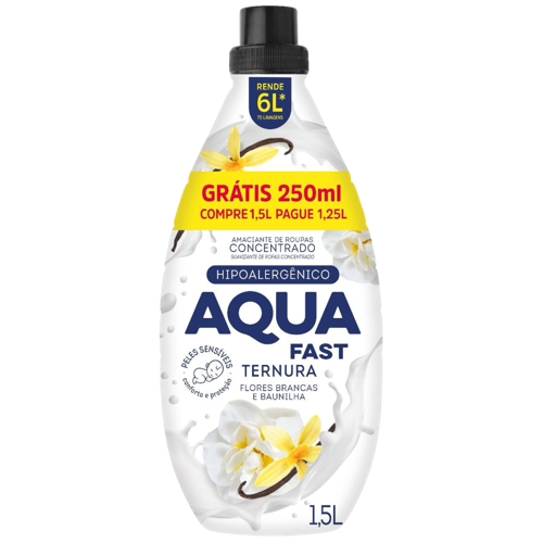 Amaciante De Roupas Aquafast Concentrado Ternura Hipoalergênico Leve Mais Pague Menos 1,5l