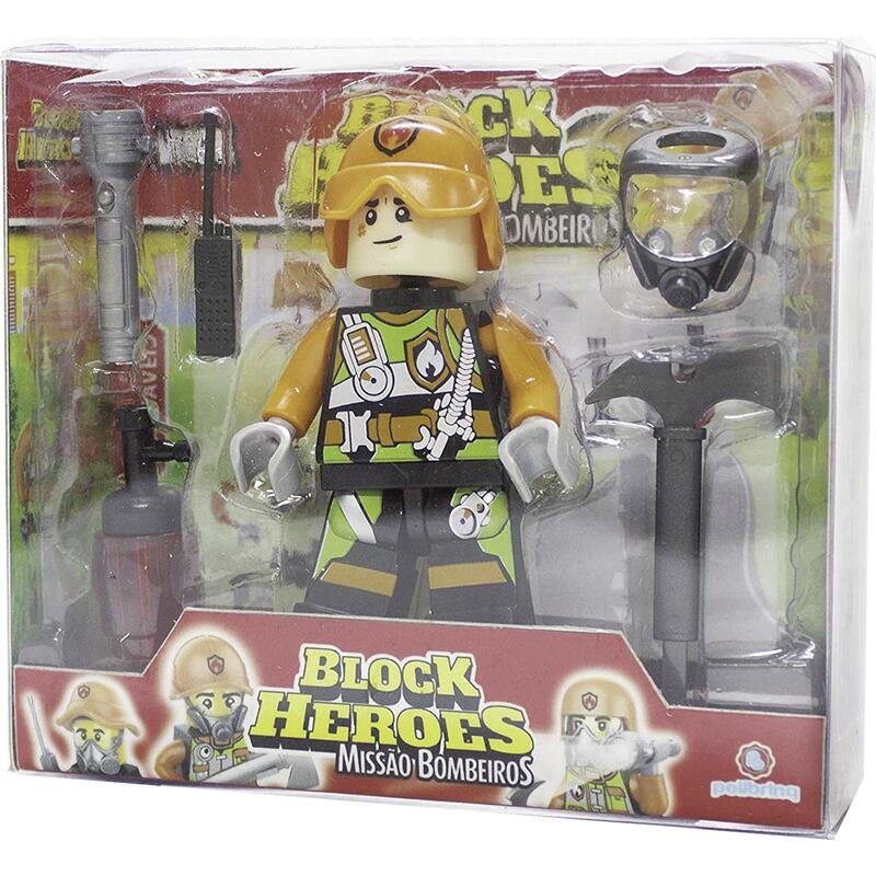 Boneco Polibrinq Block Heroes Bombeiro un