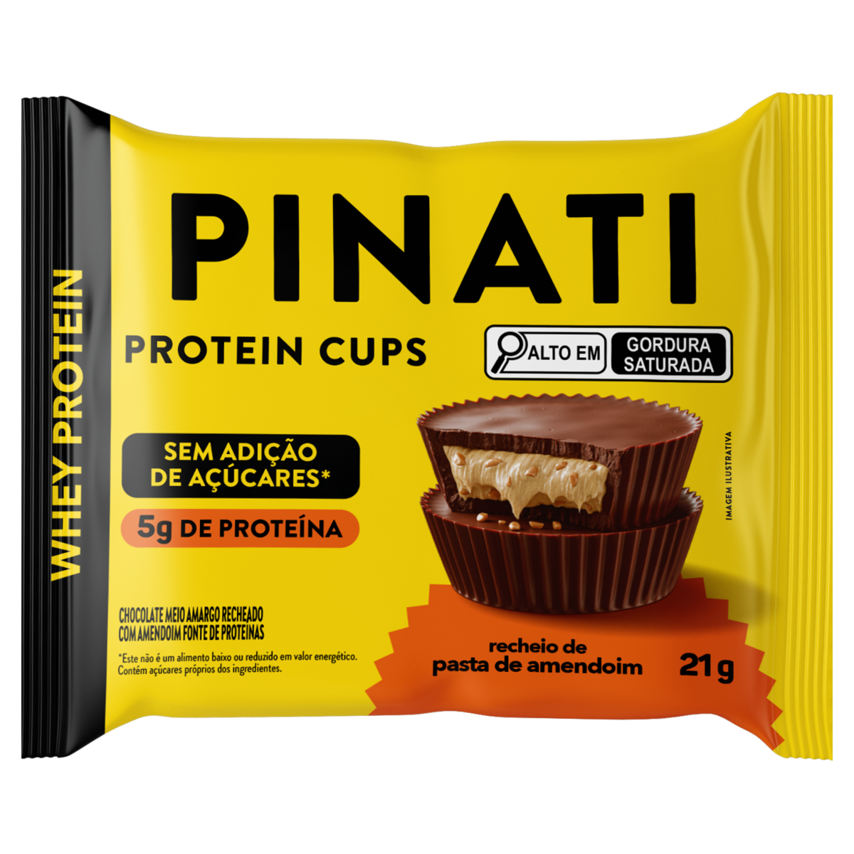 Tortinha de Proteína Chocolate Meio Amargo Recheio Pasta de Amendoim Pinati Whey Protein Cups Pacote 21g