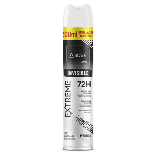 Antitranspirante Aerossol Invisible Above Men Extreme 200ml Spray Embalagem Econômica