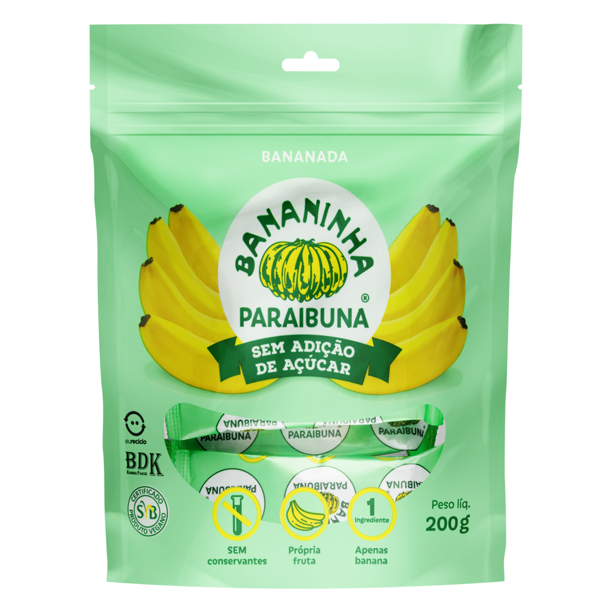 Bananada sem Adição de Açúcar Bananinha Paraibuna Sachê 200g