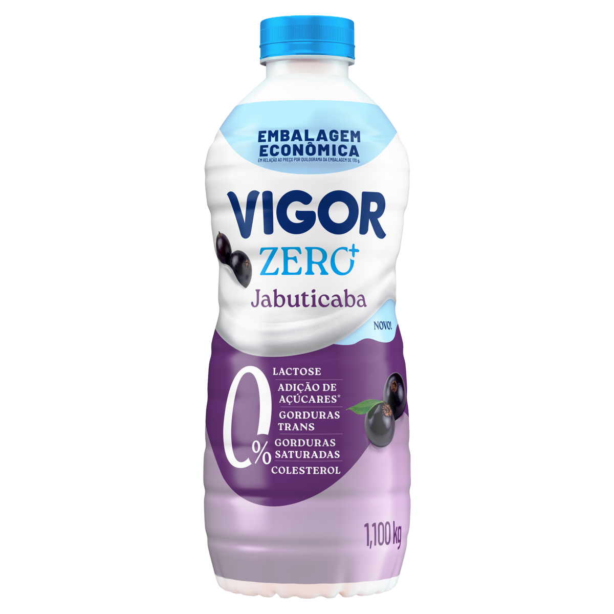 Iogurte Desnatado Jabuticaba Zero Lactose Vigor Zero+ Garrafa 1,1kg Embalagem Econômica