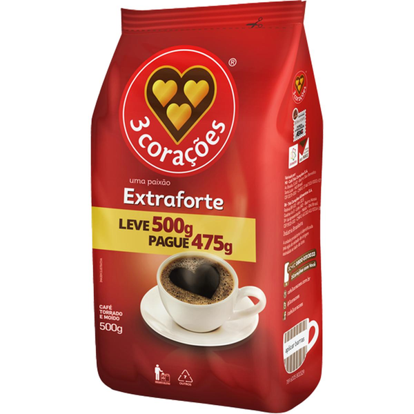 Café 3 Corações Extraforte - Leve 500g, Pague 475g