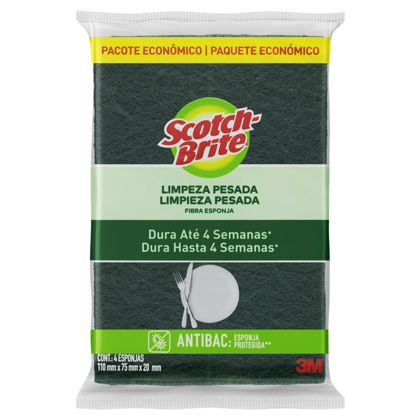 Esponja Limpeza Pesada Scotch-Brite Antibac 4 Unidades Pacote Econômico