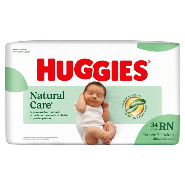Fralda Descartável Recém-Nascido Huggies Natural Care RN Pacote 34 Unidades