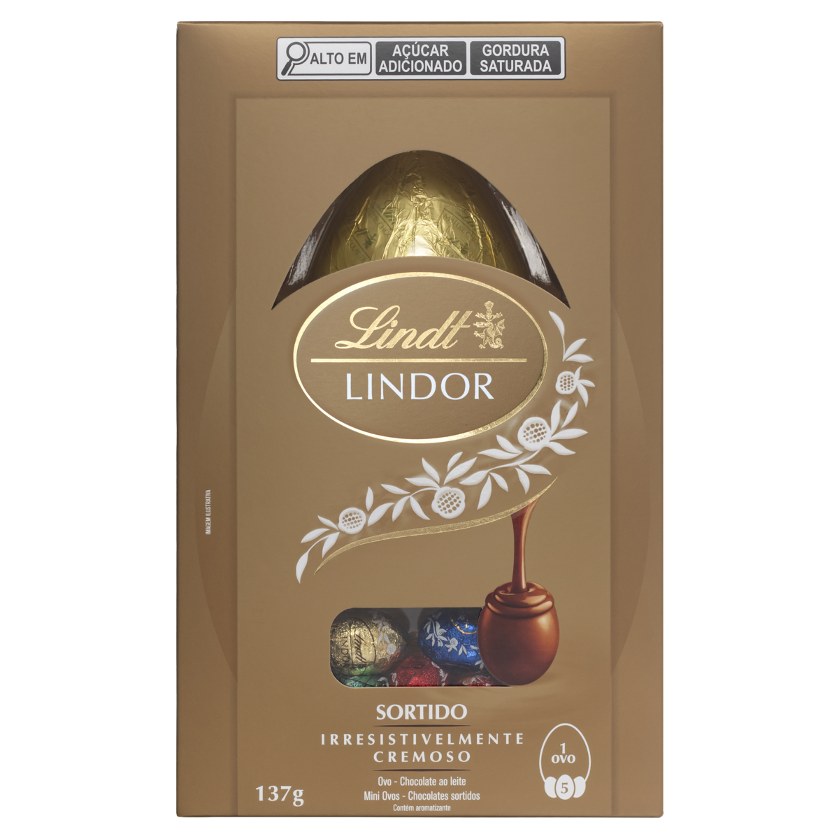 Ovo de Páscoa ao Leite com Miniovos Chocolate Sortido Lindt Lindor Caixa 137g