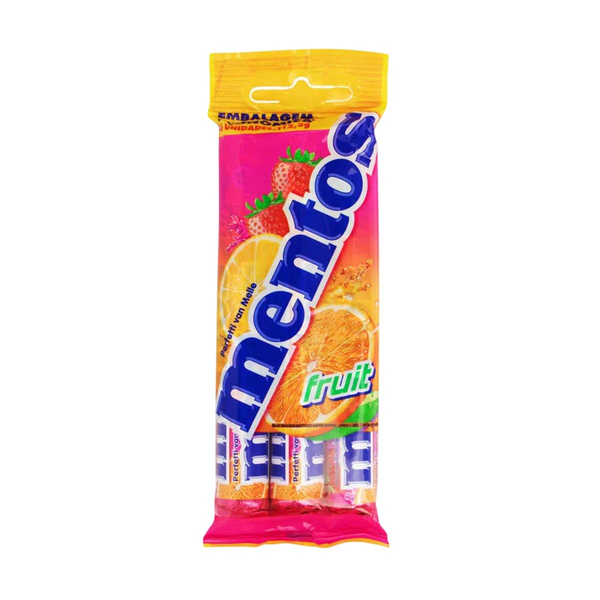 Confeitos Sabor Frutas MENTOS 114g Pacote com 3 Unidades