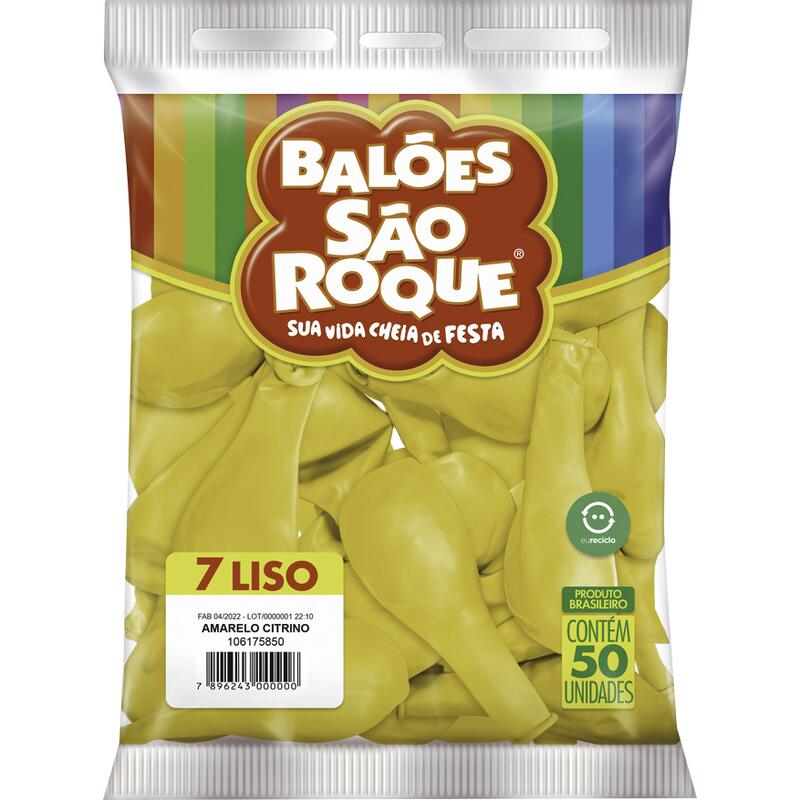Balão Liso São Roque Nº7 Amarelo 50 un