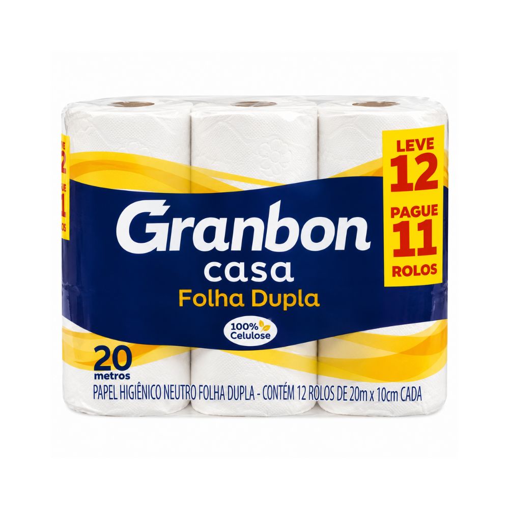 Papel Higiênico Granbon Folha Dupla Neutro 20m Pague 11 Leve 12 Unidades
