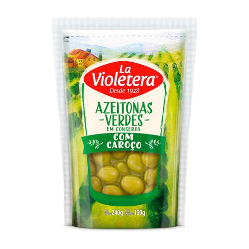 Azeitona La Violetera Verde Com Caroço Em Conserva 150g