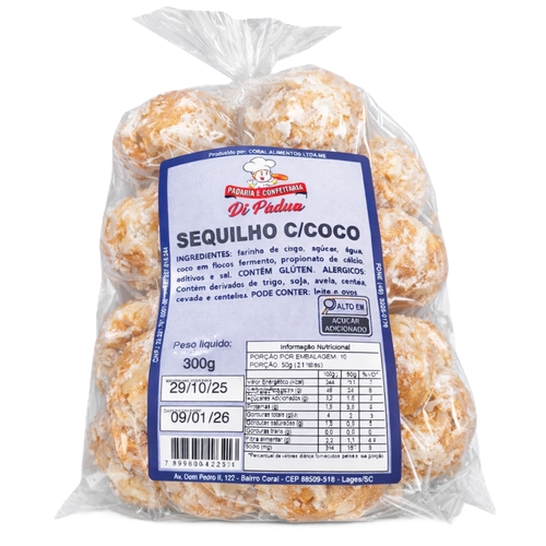 Biscoito Di Pádua Sequilho Com Coco 300g