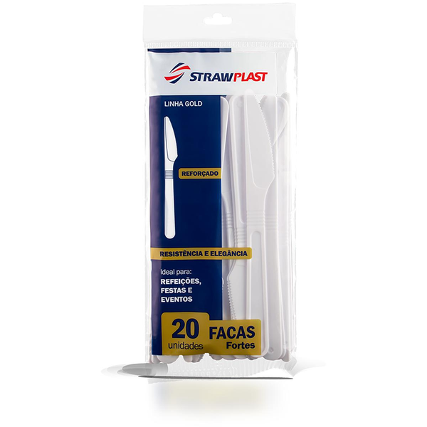 Faca Descartável Strawplast Forte Cristal Com 20 Unidades