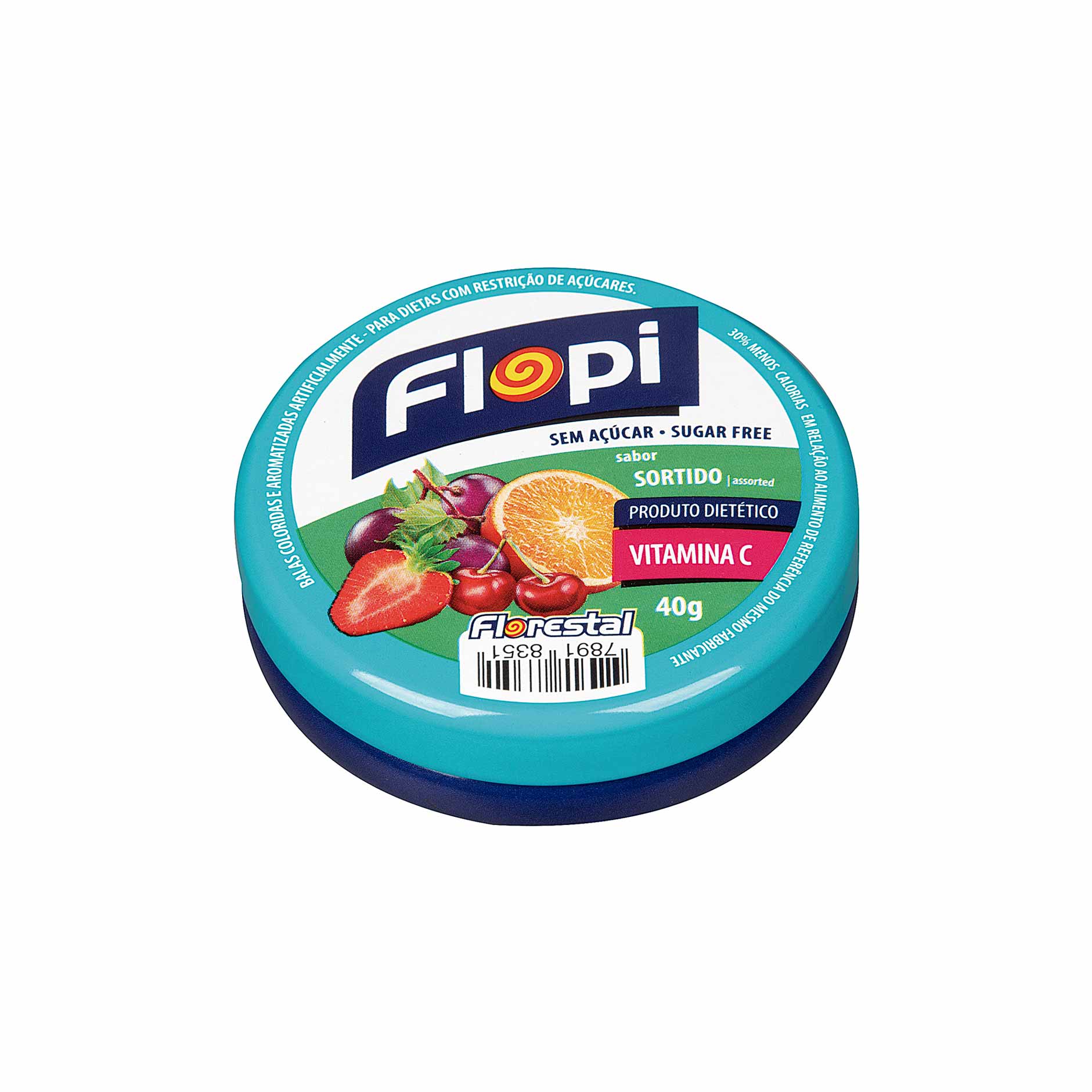 Bala Sortida Vitamina C sem Açúcar Flopi Florestal Lata 40g