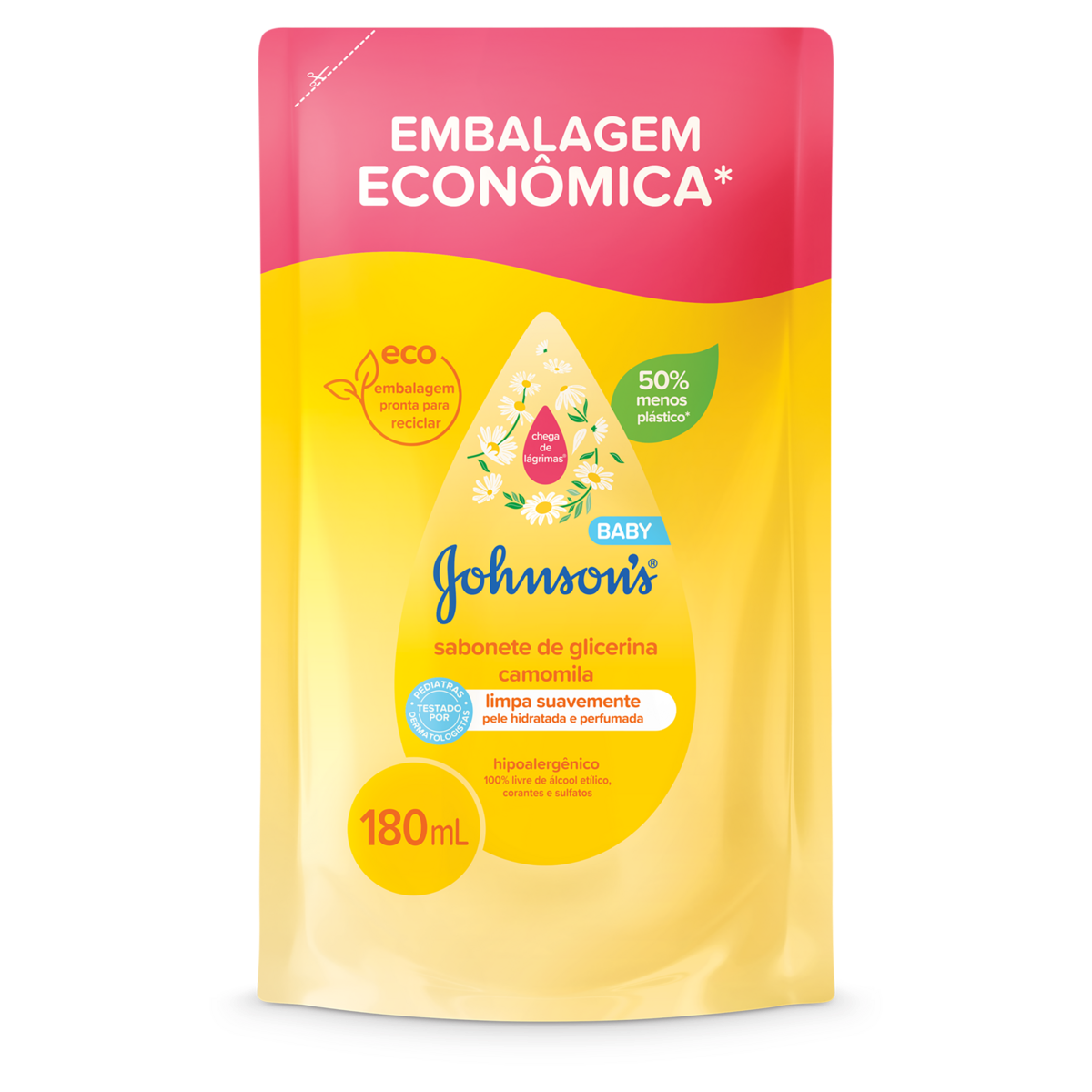 Sabonete Líquido de Glicerina da Cabeça aos Pés Camomila Johnsons Baby Sachê 180ml Embalagem Econômica