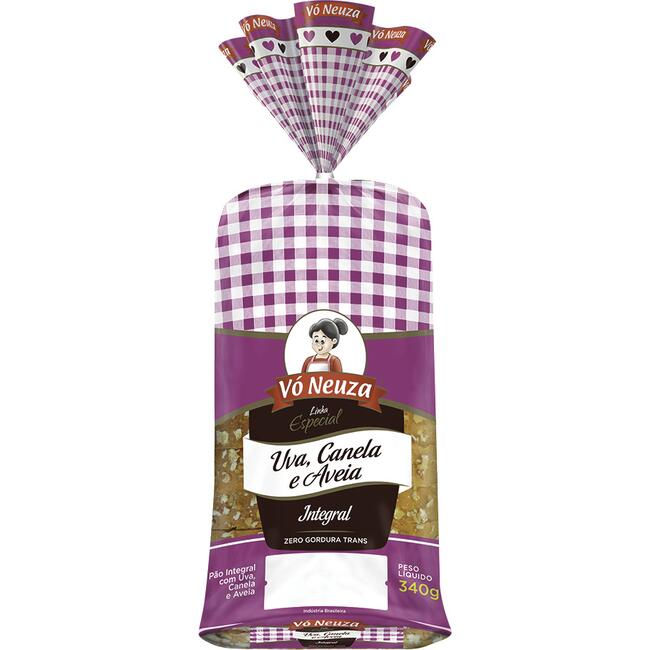 Pão Integral Vó Neuza Uva, Canela e Aveia 340g