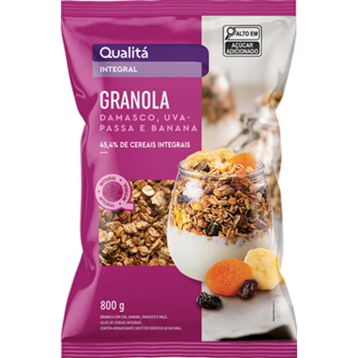 Granola Qualitá Damasco, Uva, Passa e Banana Pacote 800g