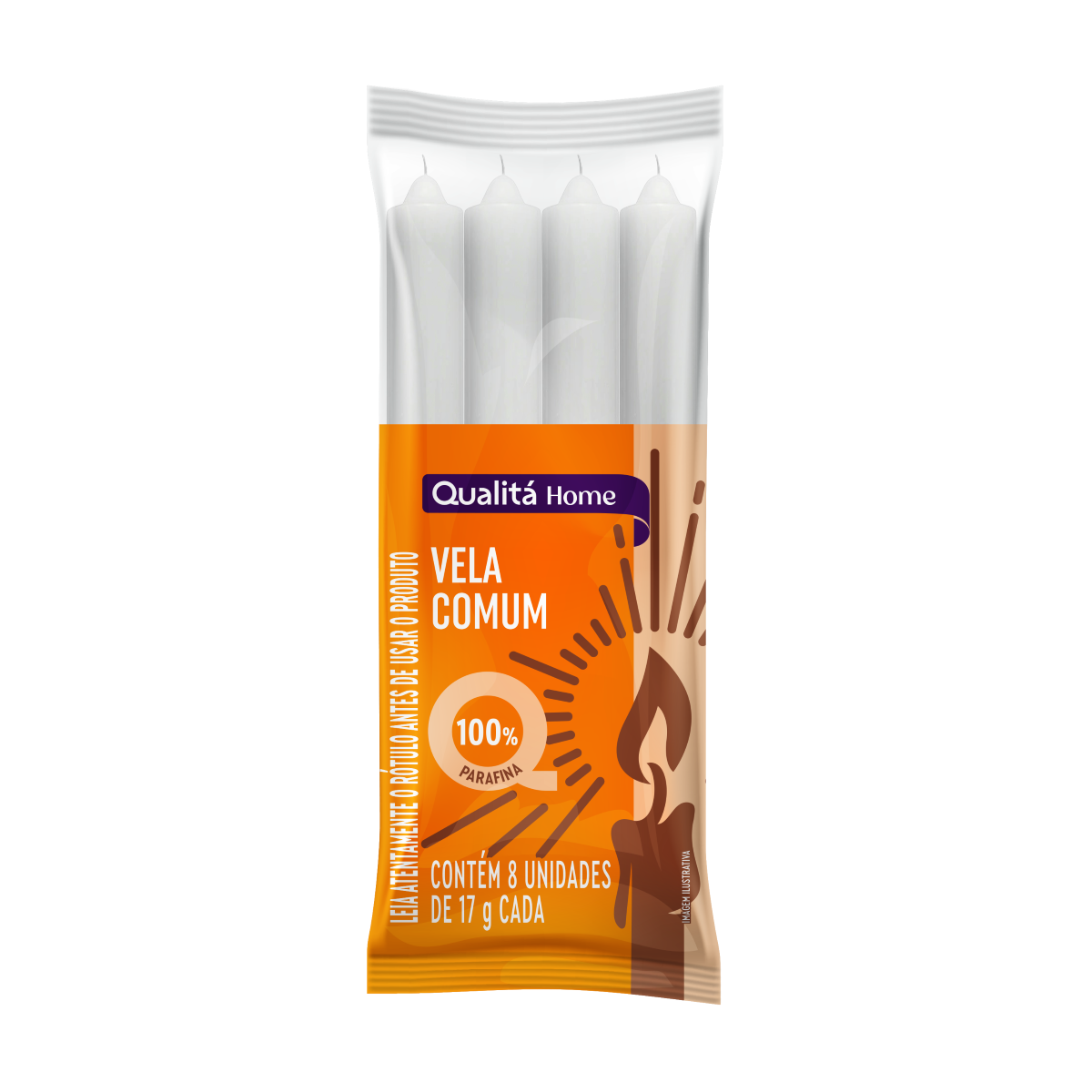 Vela Comum Branca Qualitá Pacote 8 Unidades 17g Cada