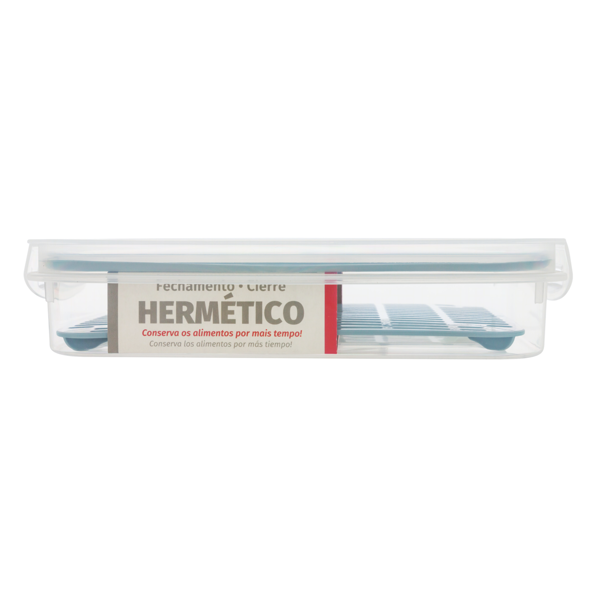 Pote Hermético Plástico com Escorredor Interno Retangular 1,1l Plasútil Trava Mais