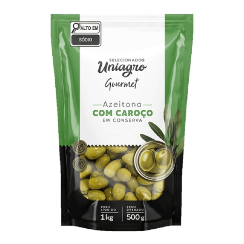 Azeitona Uniagro Verde Com Caroço Em Conserva 500g