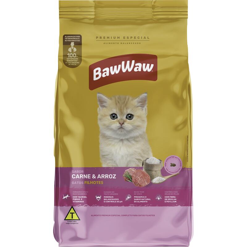 Alimento para Gatos Filhotes Baw Waw Carne e arroz 900g