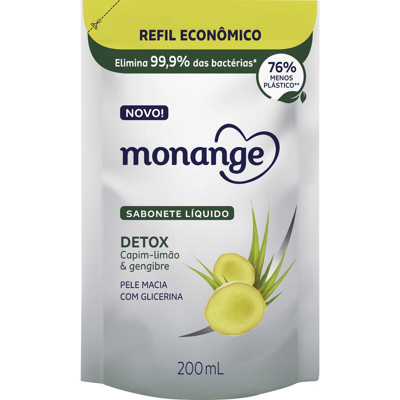 Sabonete Líquido Capim-Limão & Gengibre Monange Detox Sachê 200ml
