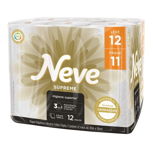 Papel Higiênico Neve Supreme - Folha Tripla 20m 12 rolos