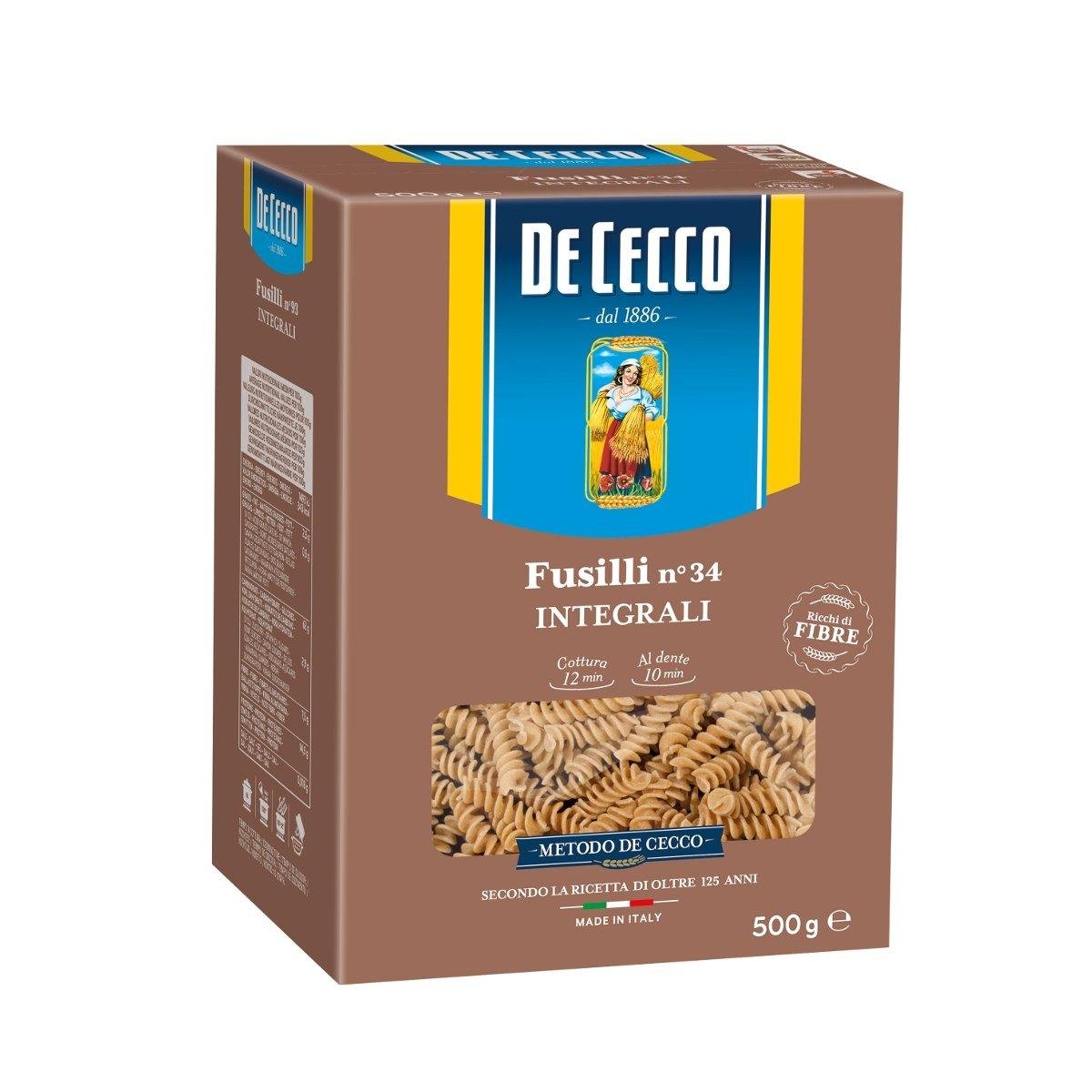 Macarrão Italiano Fusilli Integral De CeccoCaixa 500g