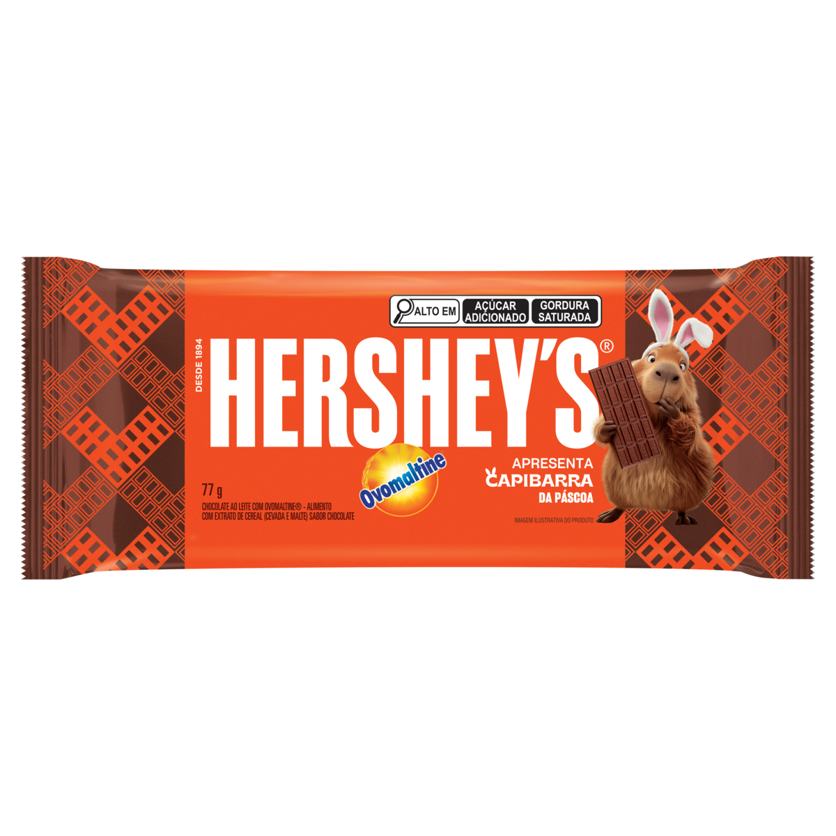 Chocolate ao Leite com Ovomaltine Capibarra da Páscoa Hershey's Pacote 77g