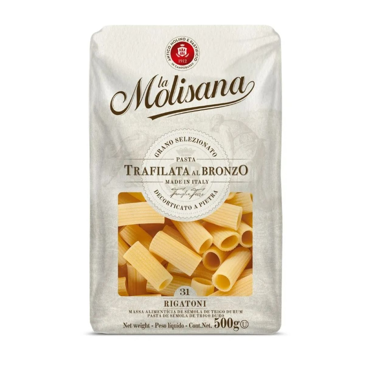 Macarrão de Sêmola de Trigo Durum Trafilata al Bronzo Rigatoni 31 La Molisana Pacote 500g