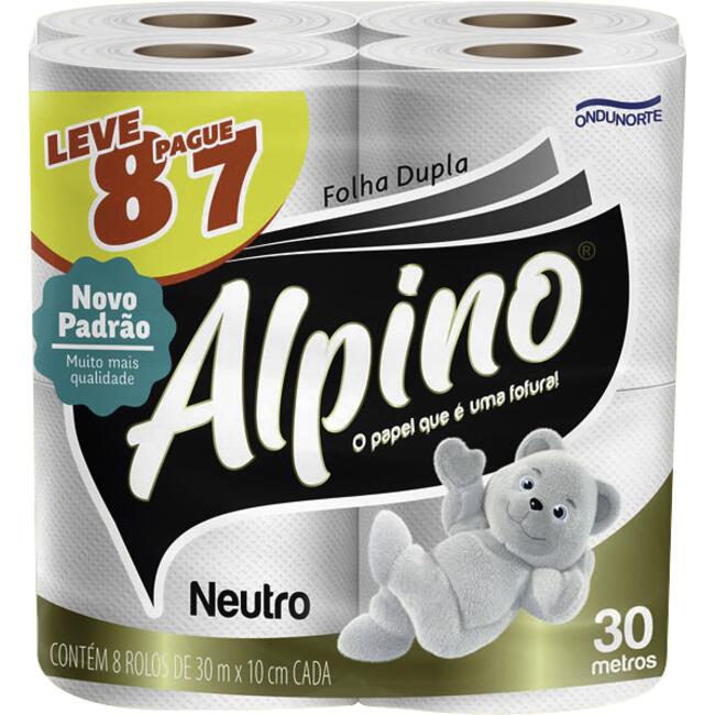 Papel Higiênico Alpino Folha Dupla - 30m 8 rolos