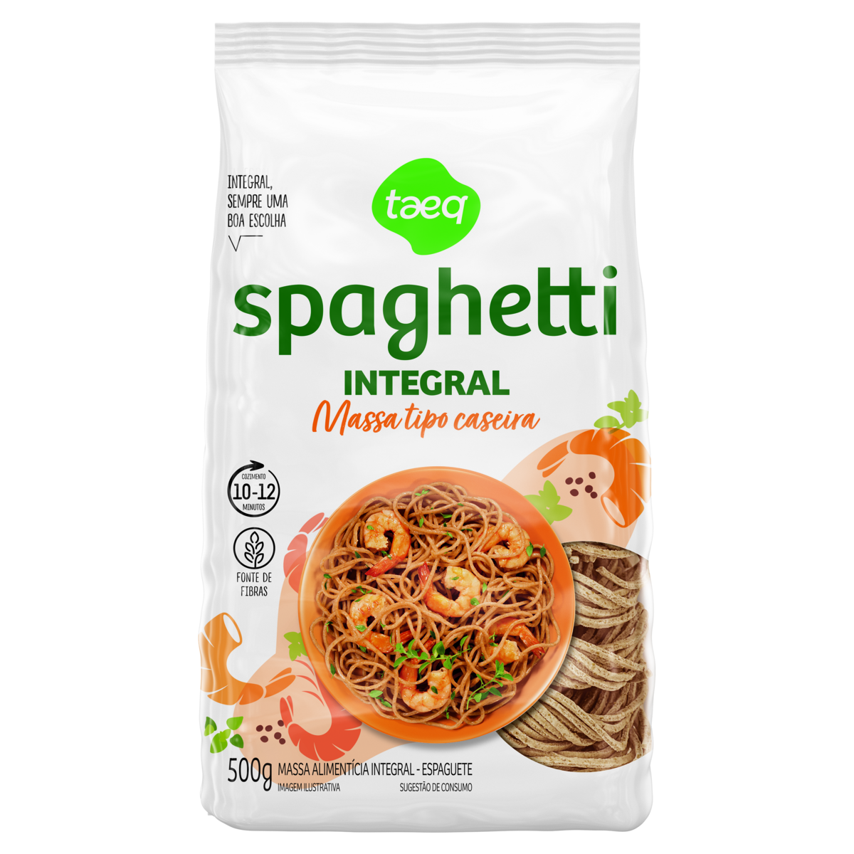 Macarrão de Trigo Caseiro Integral Espaguete Taeq Pacote 500g