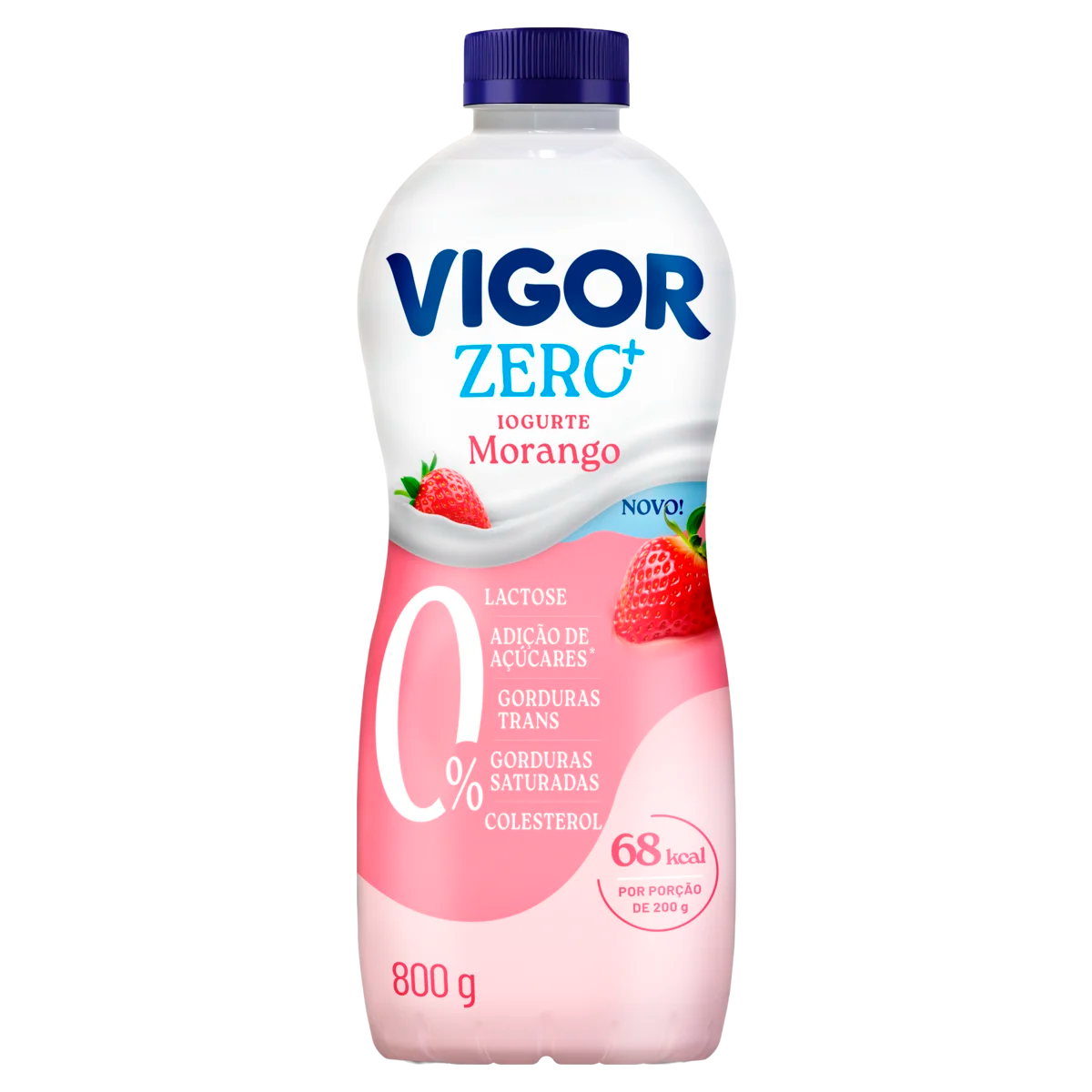 Iogurte Desnatado Morango Zero Lactose Vigor Garrafa 800g