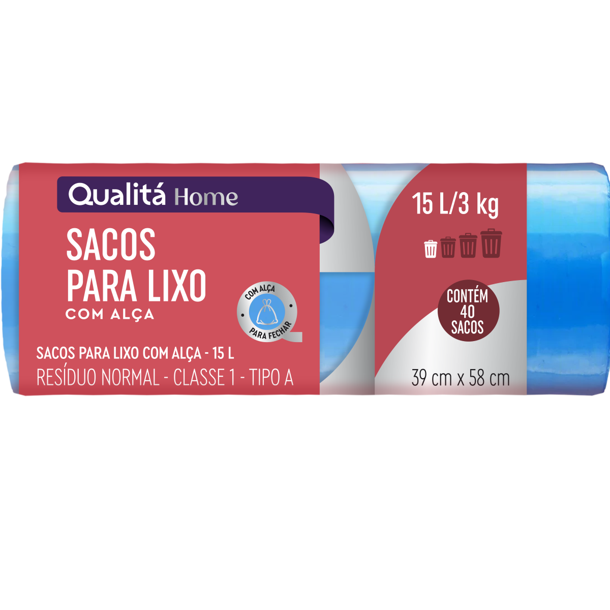 Saco para Lixo com Alça 15l Qualitá 40 Unidades