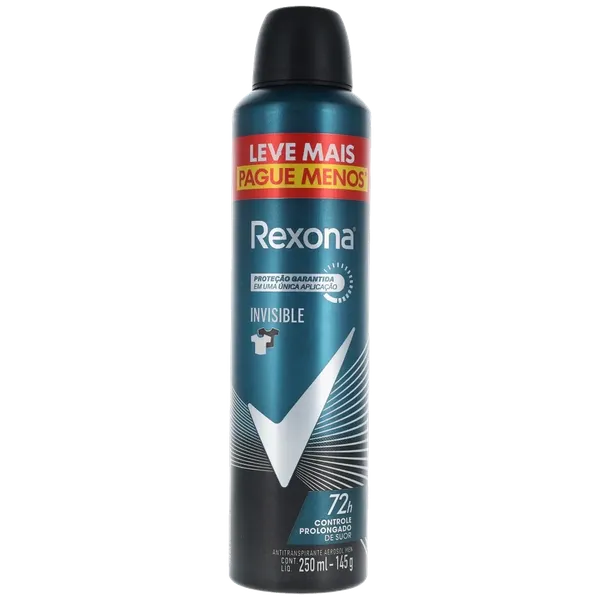 Desodorante Aerossol Rexona 250ml - Invisible - Masculino - Leve Mais, Pague Menos