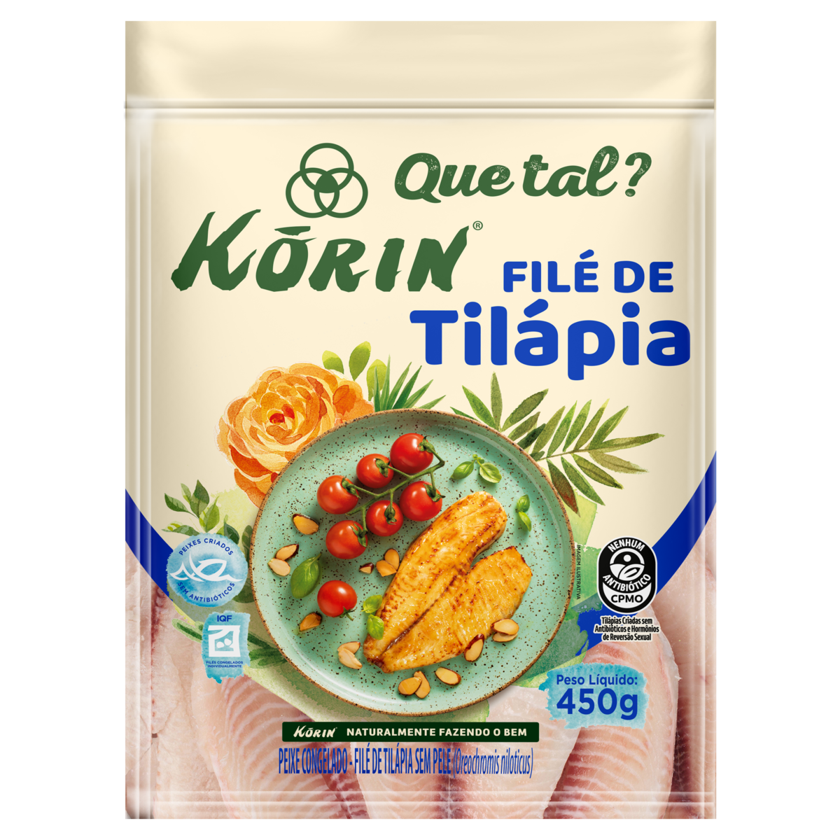 Filé de Tilápia Congelado sem Pele Korin Pacote 450g