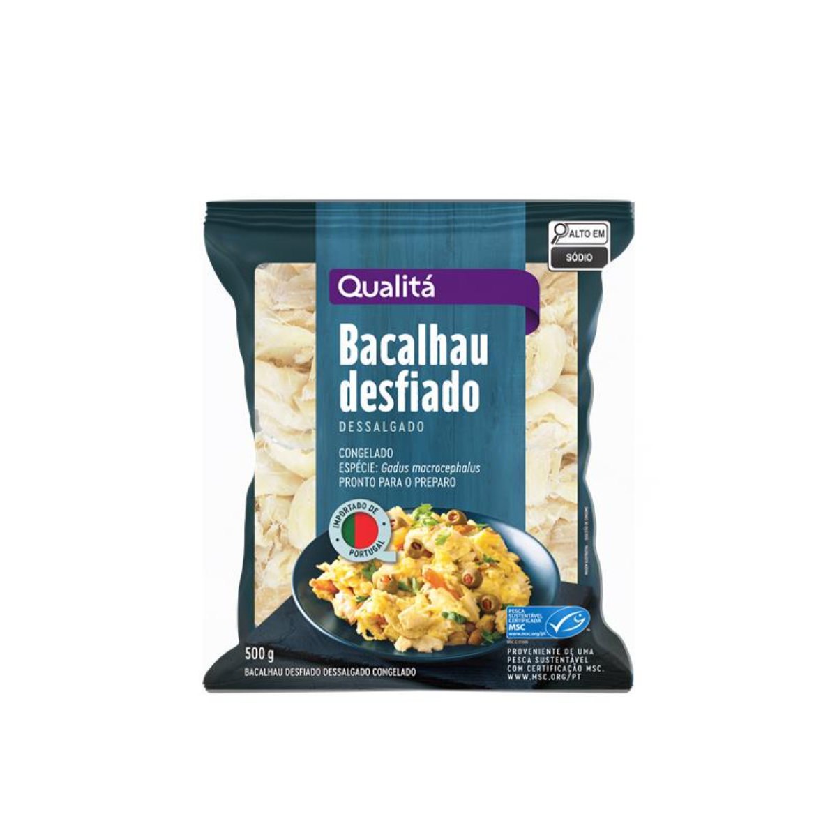 Bacalhau Desfiado Dessalgado Congelado Gadus Macrocephalus Qualitá 500G