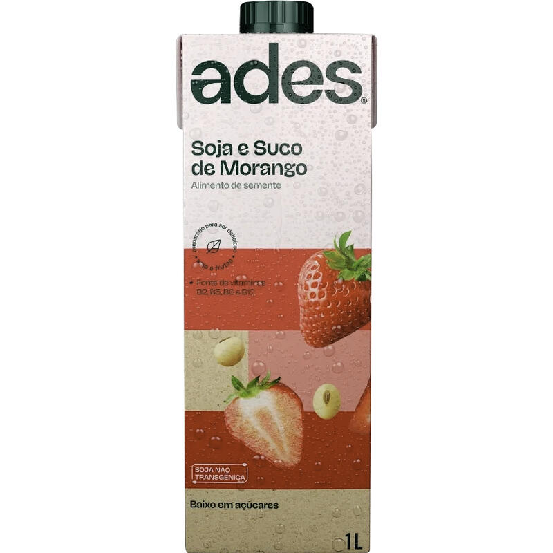 Alimento À Base de Soja Ades Morango 1L