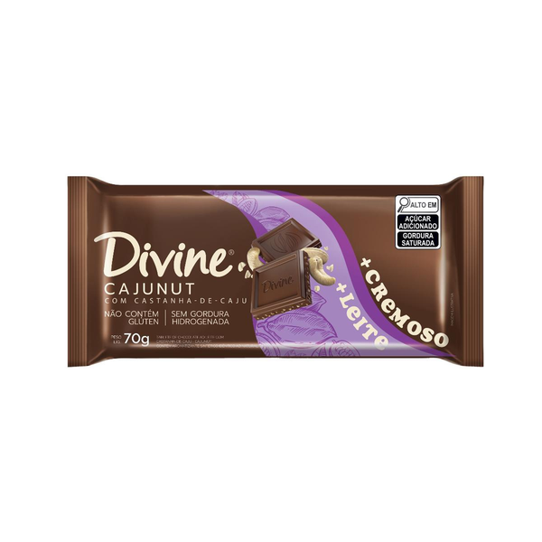 Chocolate Divine 70g - Sem Glúten - Cremoso com Castanha